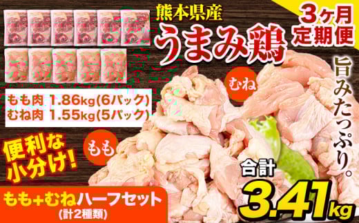 【3ヶ月定期便】鶏肉 うまみ鶏 もも+むねハーフセット(計2種類) 計3.72kg 若鶏 冷凍 小分け《お申込み月の翌月より出荷開始》