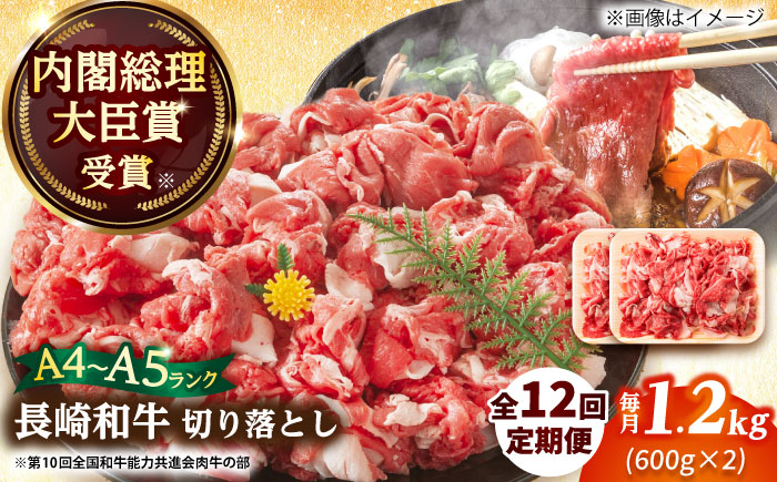【全12回定期便】【A4～A5】長崎和牛切り落とし　1.2kg(600g×2p）【株式会社 MEAT PLUS】 切り落とし   [DBS060]