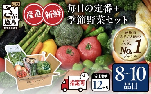
            J-14【定期便 | 12ヶ月】野菜ソムリエ厳選 肥前の国の旬野菜セット（8～10品目） | 新鮮 採れたて 定番 野菜 セット 定期便 じゃがいも きのこ トマト とうもろこし アスパラガス 玉ねぎ 蓮根 等 詰め合わせ ふるさと納税 佐賀県 鹿島市
          