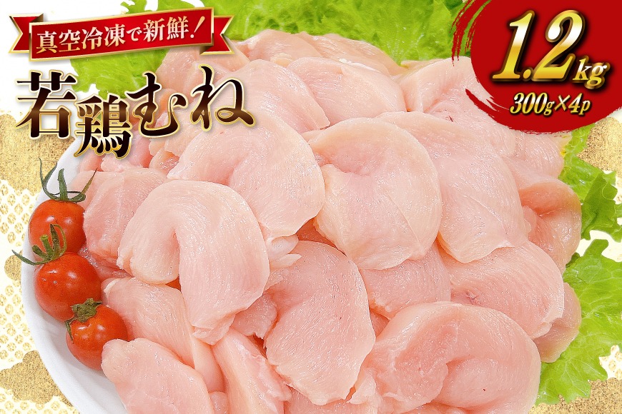 鶏肉 むね肉 宮崎県産 若鶏 皮なし むね切身 300g 4p 計 1.2kg セット [TRINITY 宮崎県 日向市 452061350] 小分け むね 宮崎 胸 真空パック ムネ肉 胸 冷凍 肉