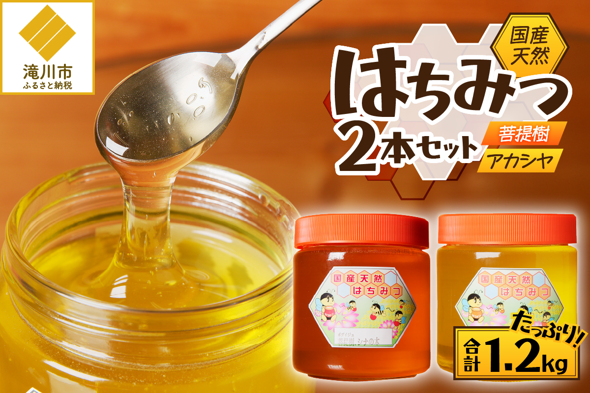 2024年新蜜【北海道滝川産】高見養蜂場の純粋はちみつセット(アカシヤ&菩提樹、シナの木600g×各1本 計2本)