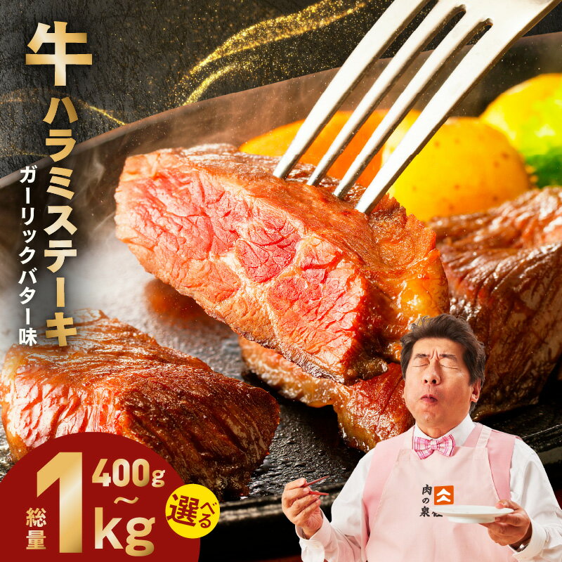 【ふるさと納税】【発送月が選べる】 牛ハラミ ステーキ 選べる 種類 内容量 一口カット ガーリックバター味 小分け 厚切り カット 牛肉 肉厚 肉 牛 ハラミ 柔らか 希少部位 極味付け肉 焼くだけ 訳あり サイズ 不揃い 焼肉 バーベキュー 冷凍 泉佐野市 送料無料 肉の泉佐野