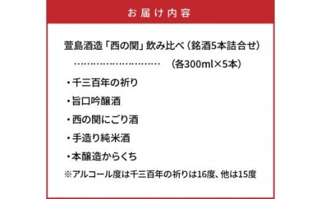 10128Z_萱島酒造「西の関」飲み比べ（銘酒5本詰合せ） 