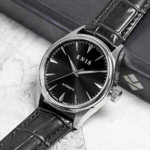 【KNIS KYOTO】  KNIS ニス サンレイダイアル 日本製 自動巻き 腕時計 革ベルト レザー ブラック