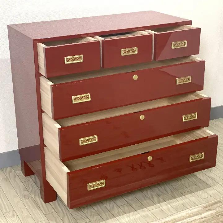 桐モダンチェスト 90巾三の三 古代朱 《創業明治2年 田中家具 謹製》【田中家具】