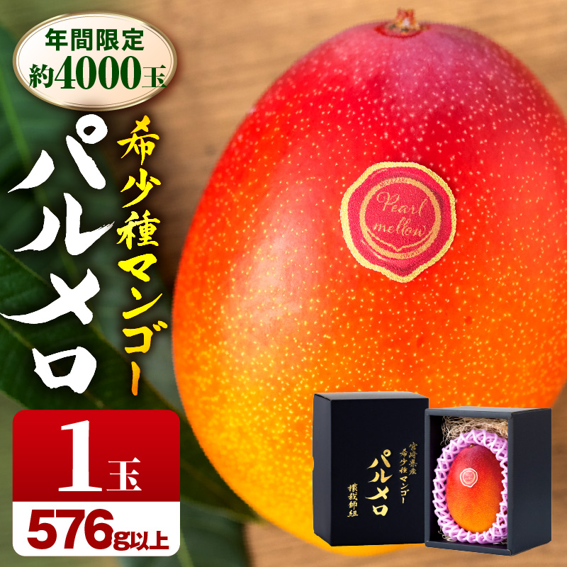 《2026年発送先行予約》【期間・数量限定】宮崎県産希少種マンゴーパルメロ　計576g以上　1玉入り_M223-003