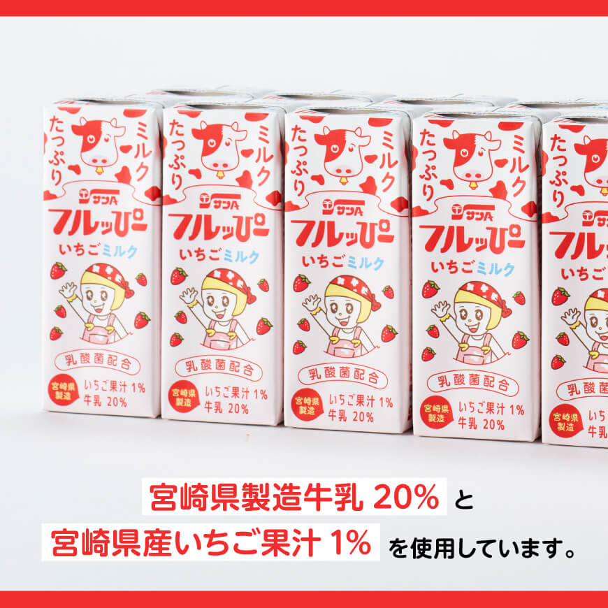 【6ヶ月定期便】サンAフルッぴー　いちごミルク200ml 紙パック24本入り 【 飲料 いちご イチゴ 牛乳 ジュース 長期保存 紙パック 備蓄 九州 宮崎県産 川南町 持運び簡単 送料無料 】