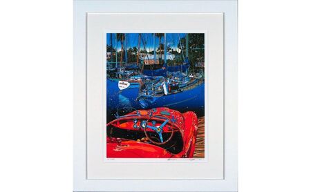 版画 鈴木英人版画 「情熱に生きる 2」 フレーム付き 絵画 アート 絵 芸術 インテリア サイン入り アメリカ フロリダ 運河 ヨット クルーザー 逗子市 神奈川県