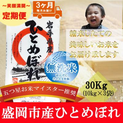 ふるさと納税 盛岡市 【毎月定期便】無洗米 ひとめぼれ 30kg全3回