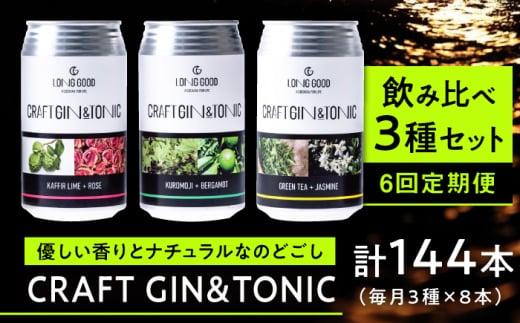 ジン ジントニック 【6回定期便】LONG GOOD クラフト・3種セット 各種8本 計24本 カフィアライム＋ローズ 黒文字＋ベルガモット グリーンティ＋ジャスミン 天然ボタニカル ナチュラル 酒 BBQ キャンプ くつろぎ 岐阜県 ギフト プレゼント おすすめ 人気 定期便 詰め合わせ 飲み比べ  ジン トニック お酒 さけ カクテル ボタニカル 岐阜市/ビストロノミー [ANCG013]