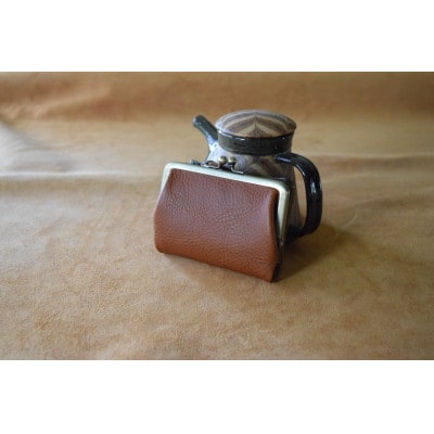 がまぐち二つ折り財布 コニャック×オリーバ 高級イタリアンレザー【1560915】