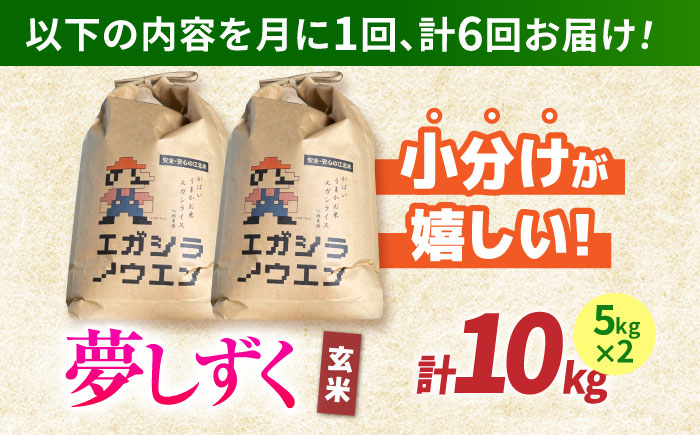 ＜先行予約＞【全6回定期便】令和6年産 がばいうまか エガシライス（夢しずく）玄米 10kg（5kg×2袋）【江頭農園】 [HAU010]