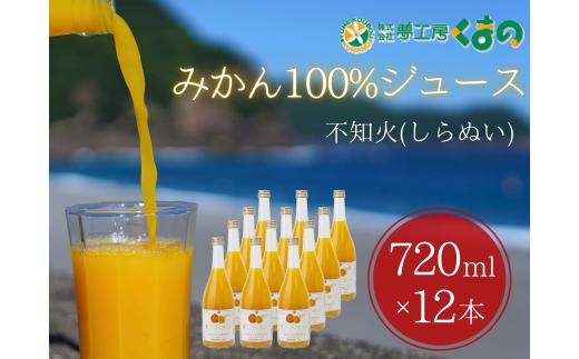 みかんジュース 「糖度14度以上【不知火（しらぬい）ストレートジュース】720ml×12本 段ボール箱 みかん 100% オレンジジュース  ご自宅用 子供 三重県 熊野市【kmkn0091】
