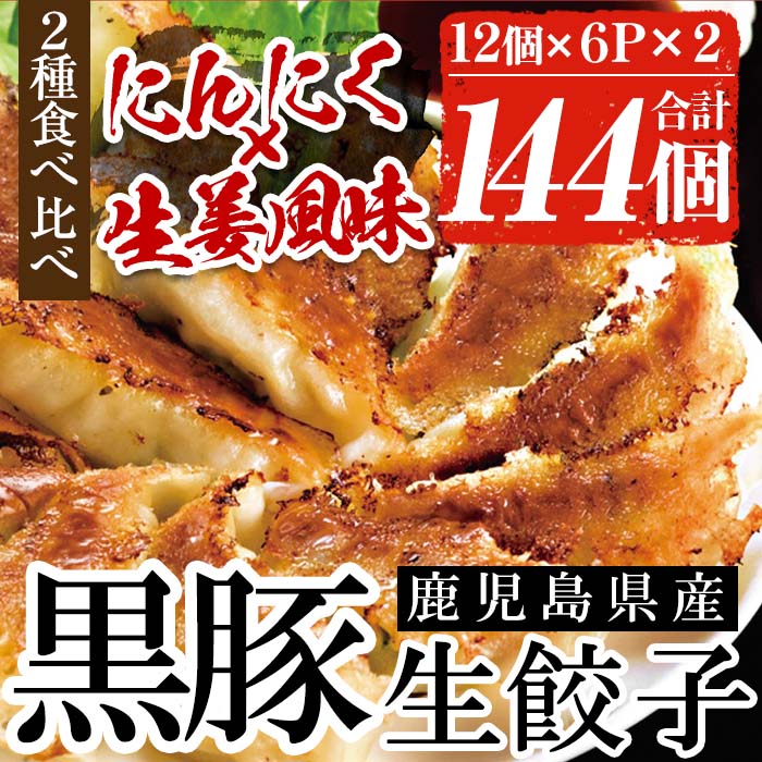 鹿児島黒豚の生餃子2種類食べ比べセット！合計144個(12個×各6P×2種類)国産 九州産 鹿児島産 国産豚 餃子 ぎょうざ ギョウザ 惣菜 にんにく 生姜 セット 食べ比べ 冷凍 おかず 弁当 小分け 10、000円 1万円【鹿児島協同食品】【A-1111H】