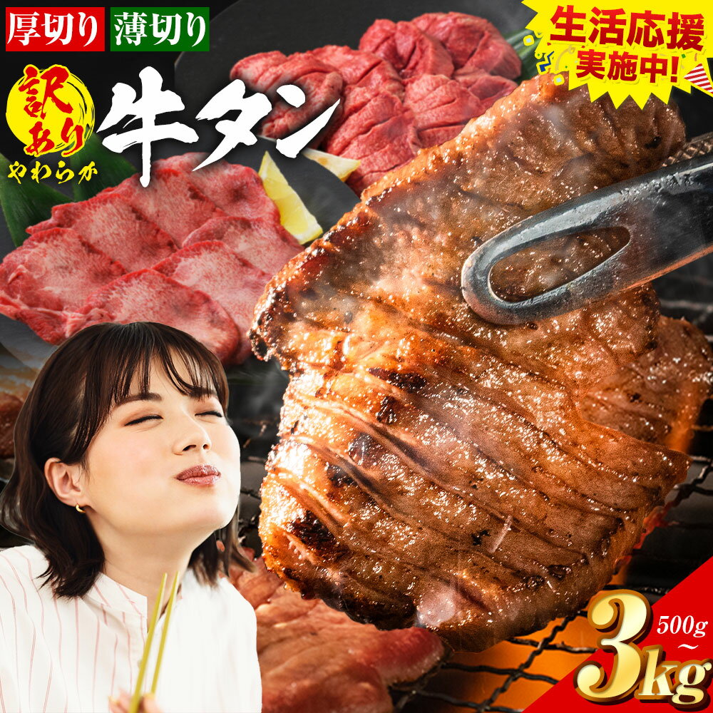 【ふるさと納税】生活応援企画 ★ 牛タン 厚切り または 薄切り 塩味 500g 〜 3kg 1袋 500g 《30日以内に出荷予定(土日祝除く)》牛肉 肉 牛 たん タン 牛たん 焼くだけ 訳あり 焼肉 焼き肉 熊本県 山江村 薄切り BBQ 塩牛タン 味付け肉 人気 お取り寄せ 最速 発送