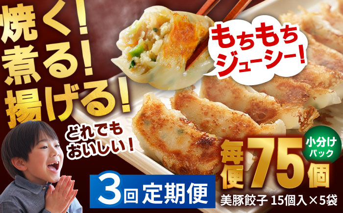 【全3回定期便】美豚餃子15個入×5袋セット 五島市/長崎フードサービス  [PEL006]
