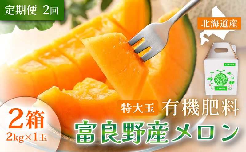 【定期便2ヵ月】糖度15度以上 赤肉メロン 富良野産 特秀品メロン 2kg×1玉 2箱 計4kg×全2回｜北海道富良野市 7～8月発送 贈答用 ギフト プレゼント メロン 赤肉メロン 富良野メロン 果物 フルーツ とろける甘さ 夏季限定