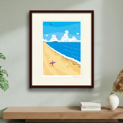 ふるさと納税 茅ヶ崎市 湘南・茅ヶ崎で描く、海を感じるイラストアート『ジークレーアートフレーム　SL-05』(大:四つ切)