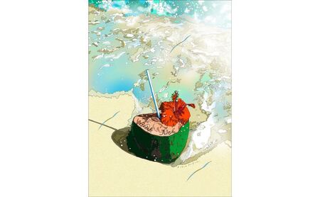 版画 鈴木英人版画 「ハイビスカスとココナッツ」 フレーム付き 絵画 アート 絵 芸術 インテリア サイン入り ハイビスカス ココナッツ 逗子市 神奈川県
