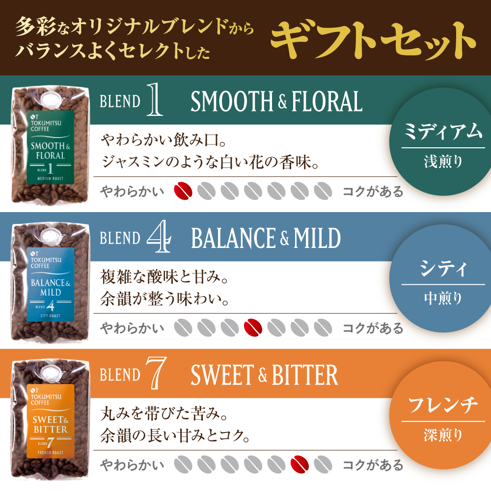 徳光珈琲 ３タイプ缶入りギフト[ブレンド１・４・７]