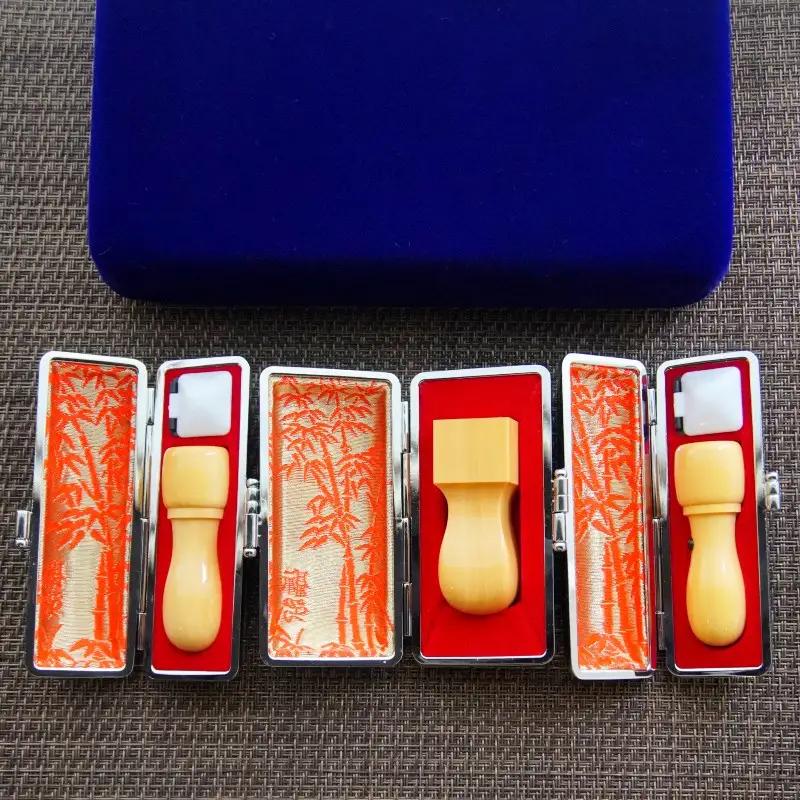 手彫り印鑑 法人印 柘 3本セット（認印・角印／ケース付）
