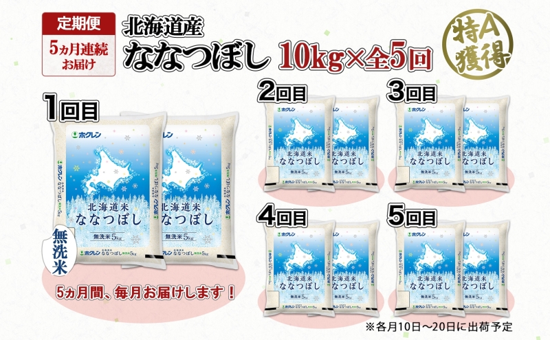 定期便 5ヵ月連続5回 北海道産 ななつぼし 無洗米 10kg 米 特A 白米 ごはん 道産米 ブランド米 10キロ 5kg ×2袋 まとめ買い お米 北海道前 グルメ お取り寄せ ようてい農業協同組