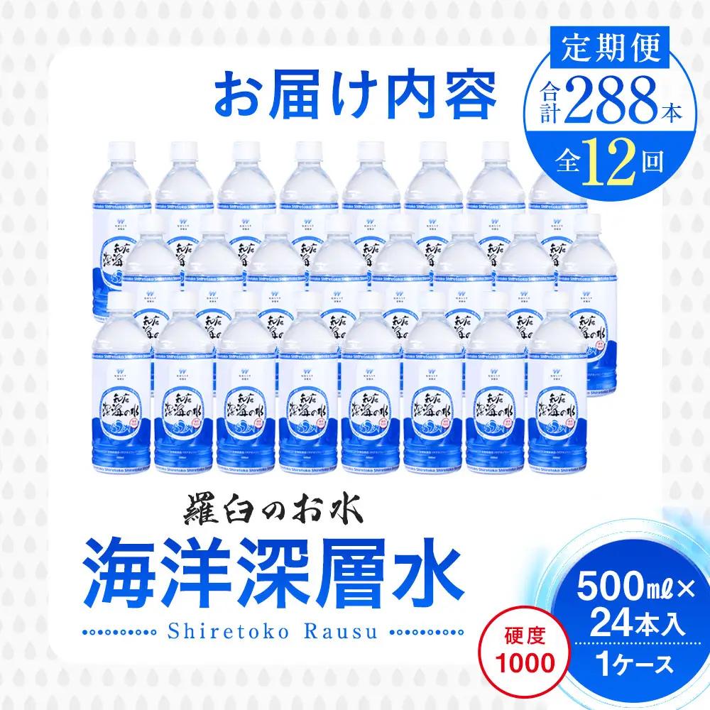 年12回！北海道 羅臼（らうす）のお水 海洋深層水500ml×24本定期便  知床 世界自然遺産 国産 備蓄 常備水 ペットボトル ミネラル 清涼飲料水 熱中症対策
