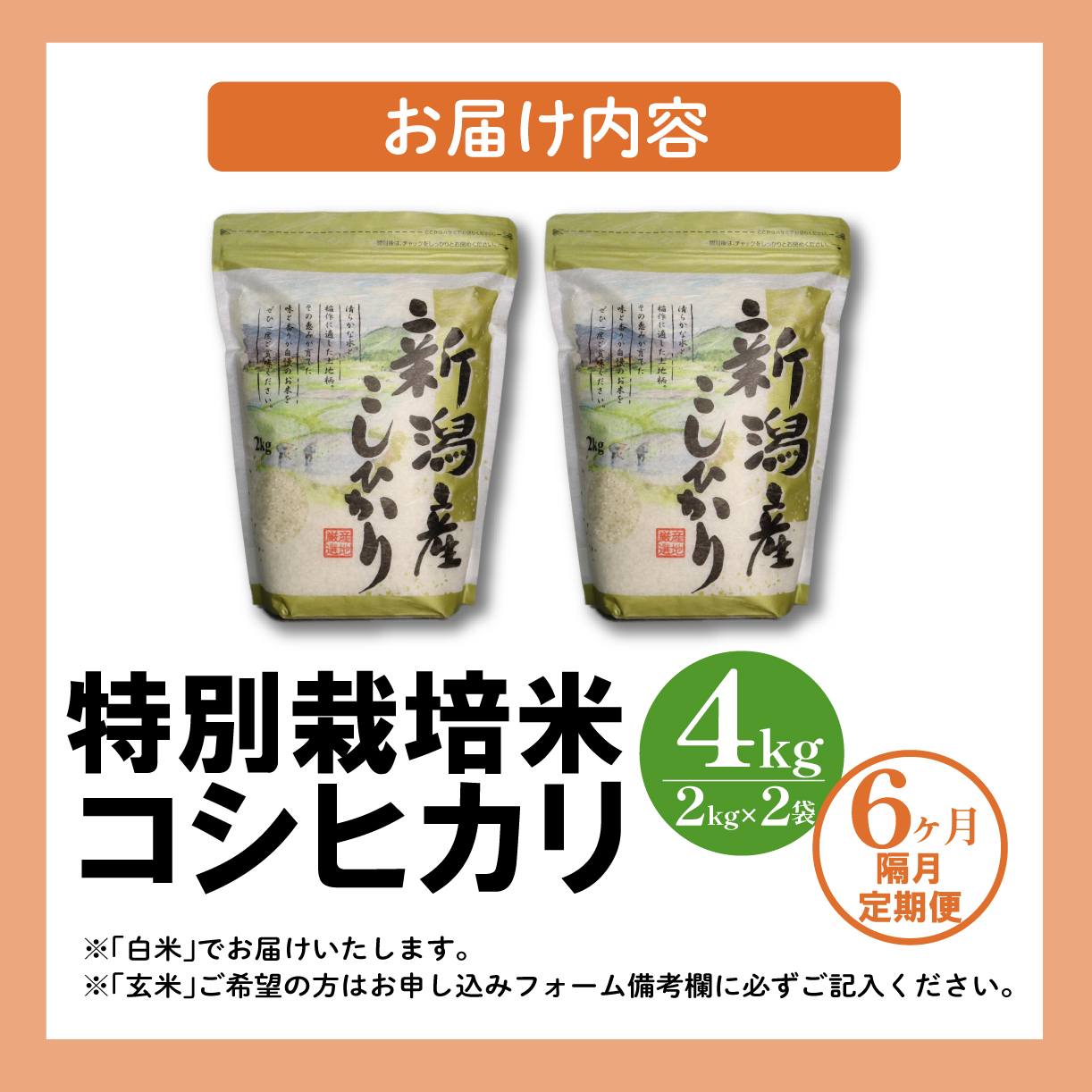 【隔月定期便】令和6年産  新潟県産 特別栽培米コシヒカリ 2kg×2袋×隔月6回 新潟県 新潟産 新発田産 米 コシヒカリ 特別栽培米 しばもん 2kg 6回 定期便 隔月 D35_01