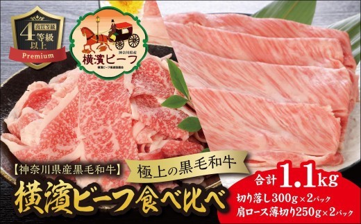 
                  【神奈川県産黒毛和牛】かながわブランド認定　極上の黒毛和牛　横濱ビーフ　食べ比べ　肩ロースすき焼き肉250g×2　切り落とし300g×2
                