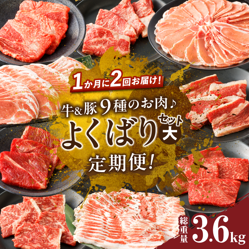 ≪定期便≫＼1か月に2回お届け!!／牛＆豚!!９種のお肉よくばりセット(大)【総重量3.6kg】_T030-151【肉 牛 牛肉 おかず 国産 人気 ギフト 食品 お肉 焼き肉 BBQ しゃぶしゃぶ お土産 贈り物 送料無料】