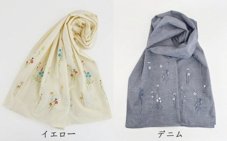可憐なフラワー刺繍ストール デニム | 新潟県 五泉市 ストール