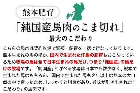 希少な純国産【熊本肥育】/2年連続農林水産大臣賞受賞の絶品馬肉★生食OK★馬肉のこま切れ400g【200g×2セット】タレ付き《30日以内に出荷予定(土日祝除く)》 ｜人気馬刺し  人気返礼品 熊本馬