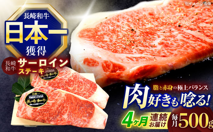 【4回定期便】長崎和牛サーロインステーキ 約500g(250g×2枚)【株式会社 黒牛】 [OCE046] / 牛肉 国産牛 肉 すてーき さーろいん