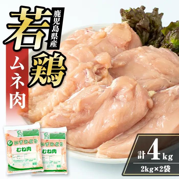 i1091-A 鹿児島県産 若鶏ムネ肉 (2kg×2袋・計4kg ) 鶏肉 鳥肉 とり肉 ムネ むね肉 国産 鹿児島県産 2kg 4kg 安心安全 冷凍 【まつぼっくり】