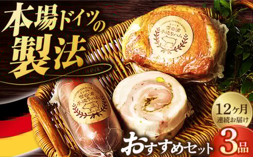 【国際大会金賞】【毎月3点×12回定期便】店主おすすめ セット 毎月3品（計36品） / 無添加ロースハム ビアシンケン ベリーロールブロック / 長与町 / 雪の浦手造りハム [EAM034] 無添