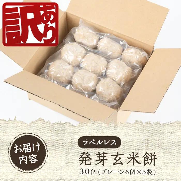 《訳あり！先行予約！2026年12月以降順次発送》発芽玄米餅 計30個(プレーン6個×5袋) ラベルレス！栽培期間中農薬・化学肥料不使用の自家製もち玄米をお餅に！ お餅 餅 おもち もち げんまい 玄