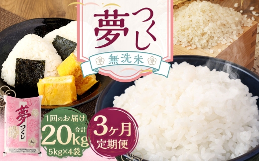 【3ヶ月定期便】無洗米 食味鑑定士厳選 夢つくし 20kg （5kg×4袋） お米 米 白米 食品 ご飯 飯 3ヶ月 定期便 5kg 4袋