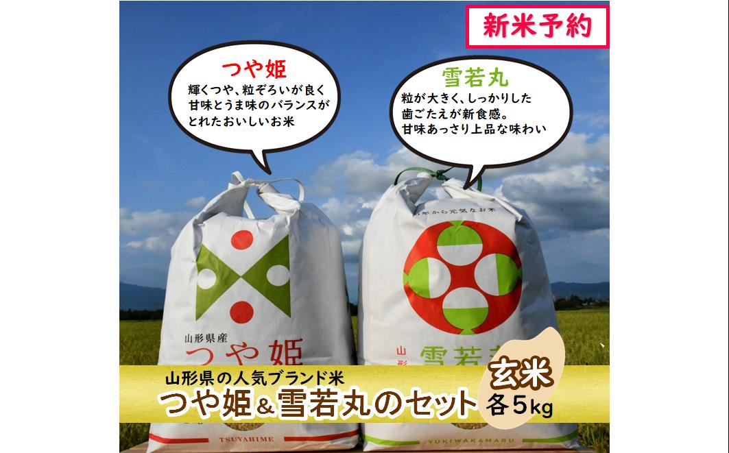 人気のブランド米　つや姫、雪若丸　玄米セット（つや姫、雪若丸玄米各5kg）飯豊町産　 【新米予約】