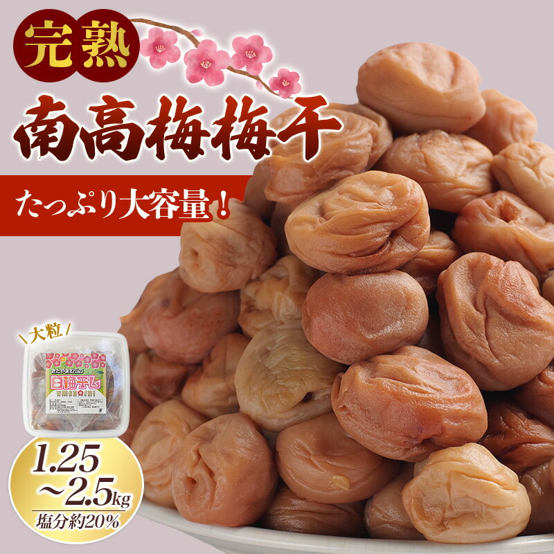 【ふるさと納税】 梅干し 完熟 南高梅 無添加 1.25kg 2.5kg 塩分約20％ 選べる容量 数量限定 サイズ混合 高評価 高レビュー ご家庭用 梅干し 梅干 梅 うめ ウメ 梅干 白干 白干し 白梅 白梅干し 完熟 大粒 無添加 健康 昔ながら ご自宅用 送料無料