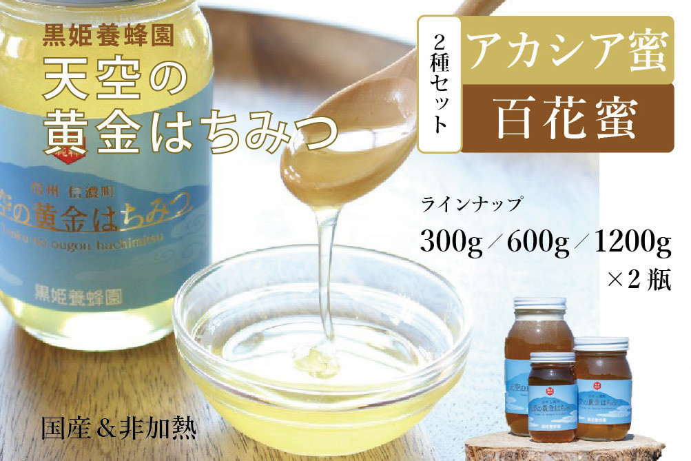 
            黒姫養蜂園 天空の黄金はちみつ　300g×2本 / 600g×2本 / 1200g×2本『数量限定』非加熱の国産はちみつ アカシアと百花蜜のセットです ギフトにもおすすめ【長野県信濃町】
          