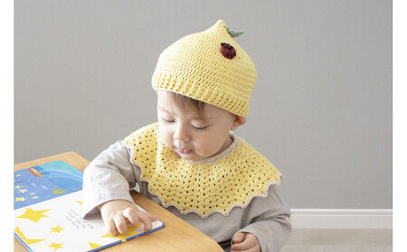 HOPPL （ホップル）手編みビブ＆キャップセット（レモン/サイズS）