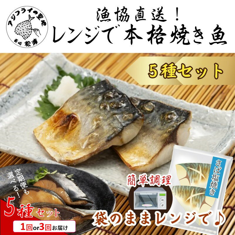 【ふるさと納税】【漁協直送！】袋のままレンジで 本格焼き魚 5種セット 1回 3回 定期便 鯖 サバ さば 鰤 ブリ ぶり 塩焼き みりん焼き 西京焼き 冷凍 レンチン 温めるだけ 魚 魚介類 海産物 海の幸