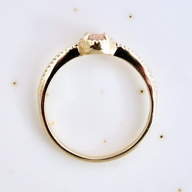 【ジュエリー】K10 イエローゴールド モルガナイト 一粒石 シンプル リング 指輪 保証書付　NR-1838