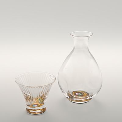 ふるさと納税 高岡市 【高岡漆器】螺鈿ガラス徳利と杯2個セット　桜(黒)