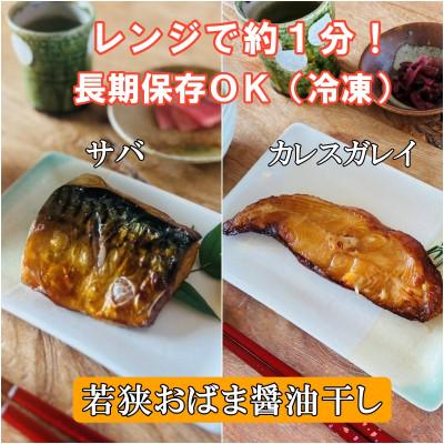 ふるさと納税 小浜市 若狭おばま醤油干し:干物の冷凍食品(焼き済み)・8個セット(さば×4・カラスガレイ×4)