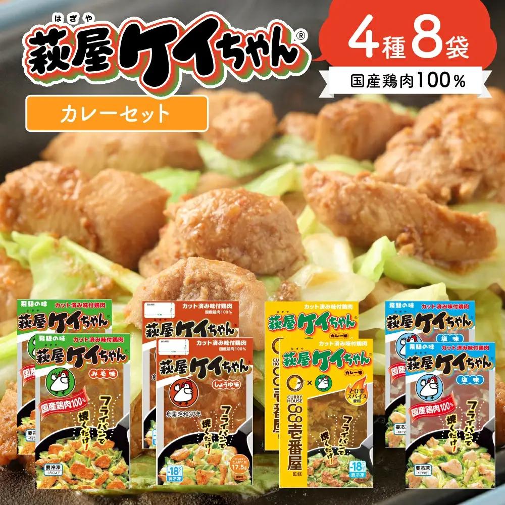 萩屋ケイちゃんスタンダードカレーセット　みそ味・カレー味・しょうゆ味・しお味（各230g×2）計8パック 冷凍配送 けいちゃん 鶏ちゃん【10-7】