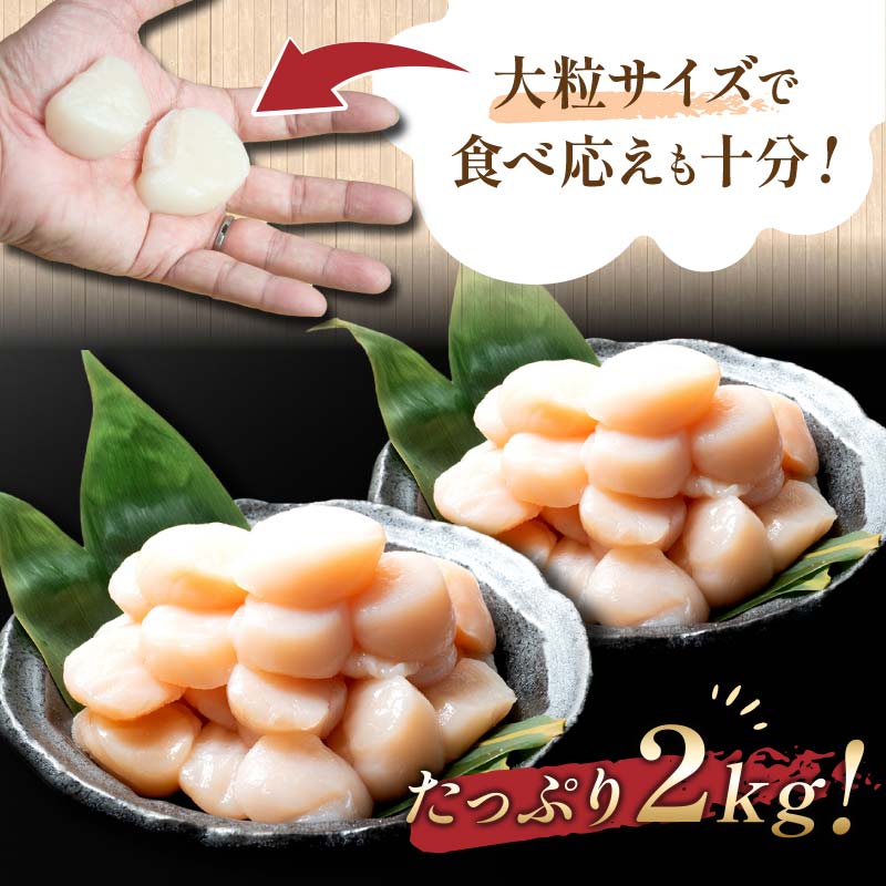 訳あり 生冷 ホタテ 2kg 500g × 4パック 訳あり品 フードロス 不揃い たっぷり 大粒 北海道 オホーツク 海鮮 貝柱 ほたて 帆立 ホタテ 貝 冷凍 F4F-4360