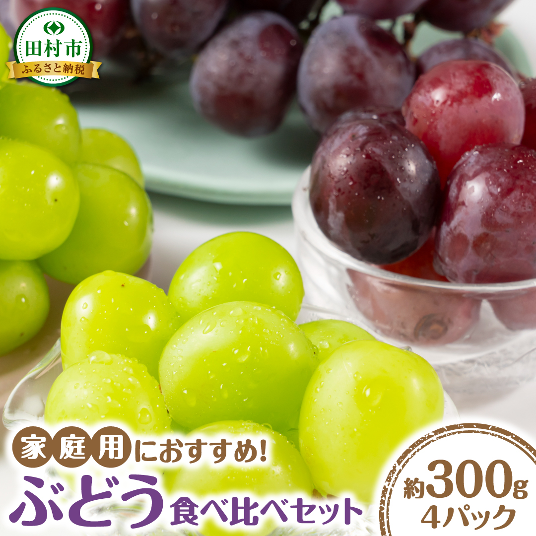 【先行予約 2026年発送】 ぶどう食べ比べパック 約300g×4パック (訳あり粒タイプ) 10月上旬より順次発送 粒パック シャインマスカット バイオレットキング 巨峰 ピオーネ マイハート ゴルビー クイーンニーナ 家庭用 オススメ 福島県 田村市 ふくしま 鈴木農園