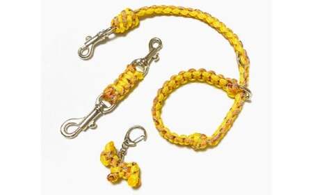 愛犬さんのお散歩すっぽ抜け防止！首輪とハーネスを繋ぐジョイントリード（平編み・スタンダード）＆愛犬さんと飼主さんを繋ぐリーシュ（サブ持ち手）セット お揃いのわんこキーホルダー付き ／ ペット 犬 愛犬 首輪 リード リーシュ ペット用品 雑貨 ファッション アクセサリー