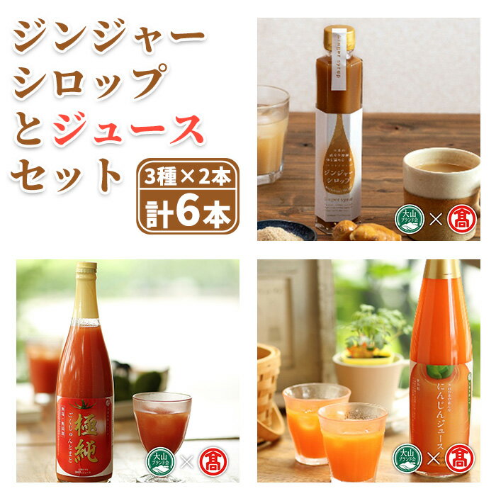 【ふるさと納税】ジンジャーシロップとジュースセット(トマト・にんじん)(計6本・各2本) トマト にんじん 食塩不使用 生姜 ジンジャー シロップ ミネラル きび砂糖 無加水 ジンジャーエール ホットジンジャー 料理 お菓子【T-BF11】【大山ブランド会】